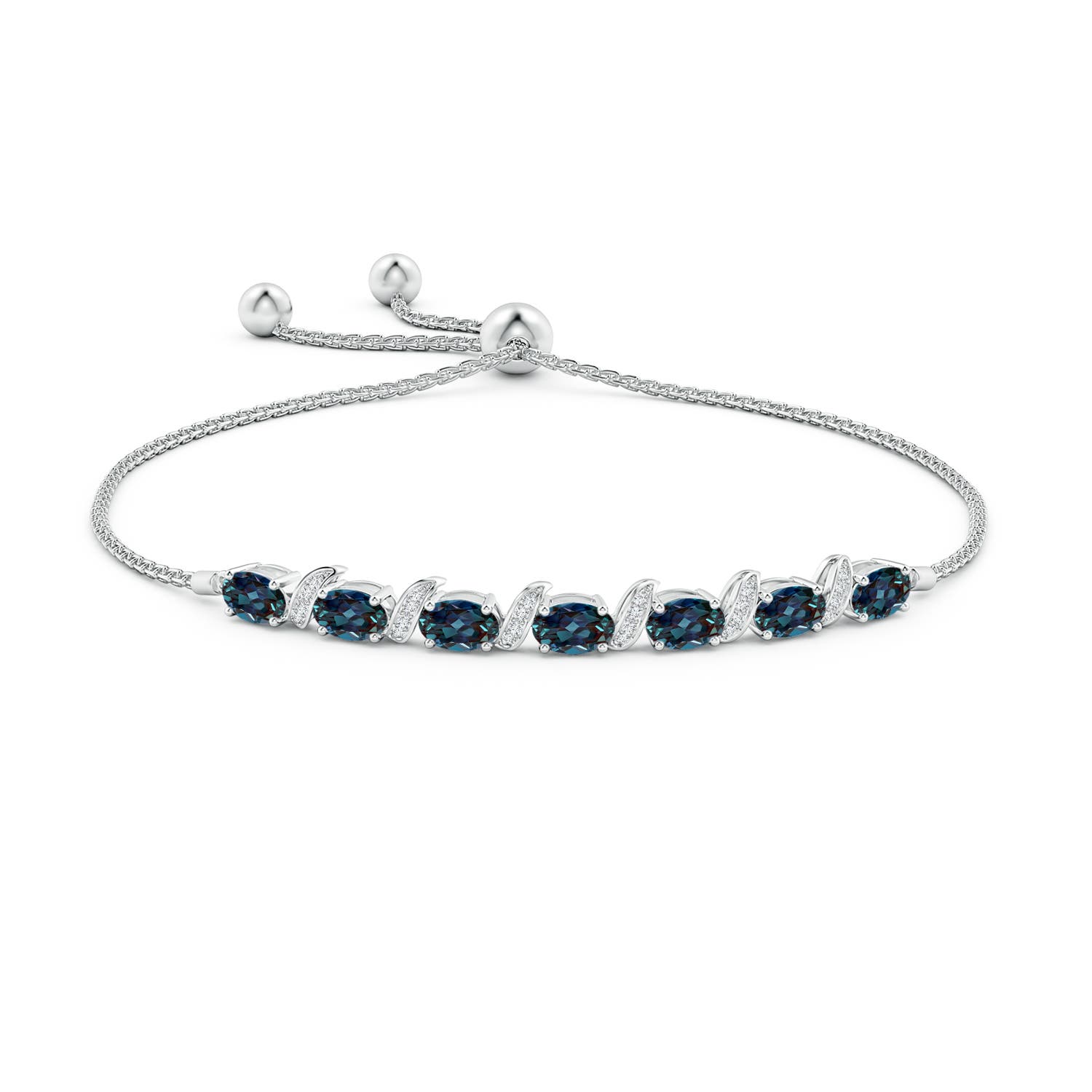6x4mm Labgrown Oval Lab-Grown Alexandrite Bolo Bracelet with Pave-Set Diamonds in White Gold
