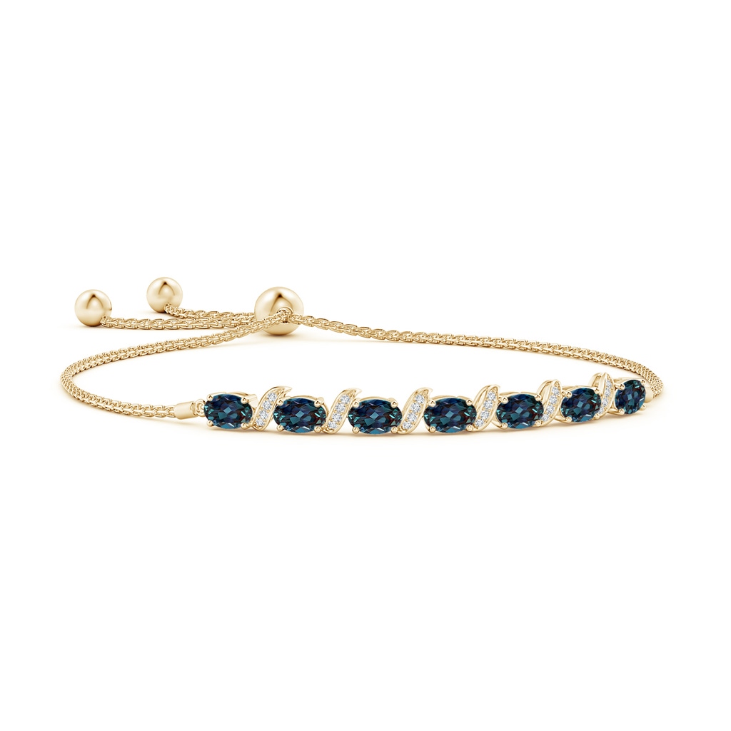 6x4mm Labgrown Oval Lab-Grown Alexandrite Bolo Bracelet with Pave-Set Diamonds in Yellow Gold