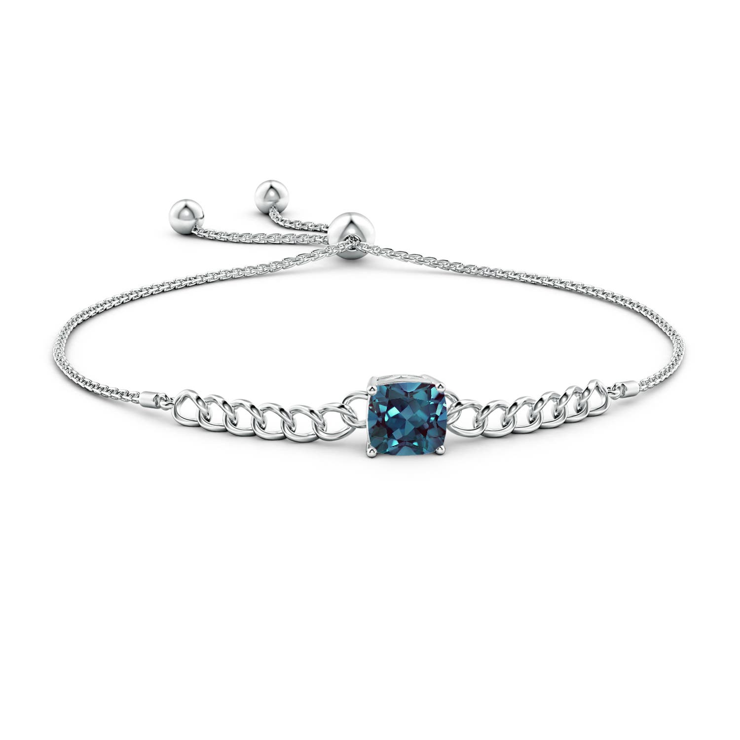 8mm Labgrown Cushion Lab-Grown Alexandrite Curb Chain Bolo Bracelet in White Gold