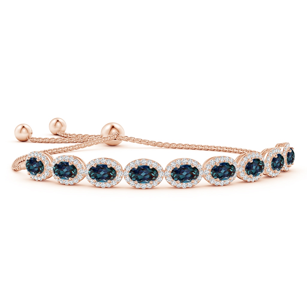 6x4mm Labgrown Oval Lab-Grown Alexandrite Bolo Bracelet with Diamond Halo in Rose Gold