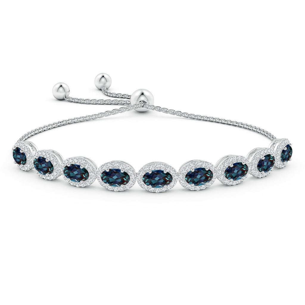 6x4mm Labgrown Oval Lab-Grown Alexandrite Bolo Bracelet with Diamond Halo in White Gold - side 199