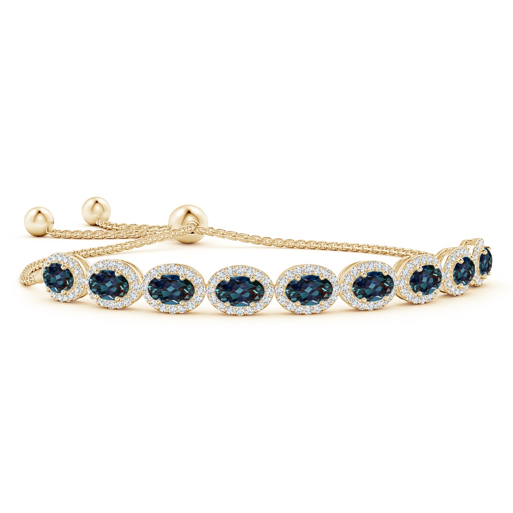 6x4mm Labgrown Oval Lab-Grown Alexandrite Bolo Bracelet with Diamond Halo in Yellow Gold