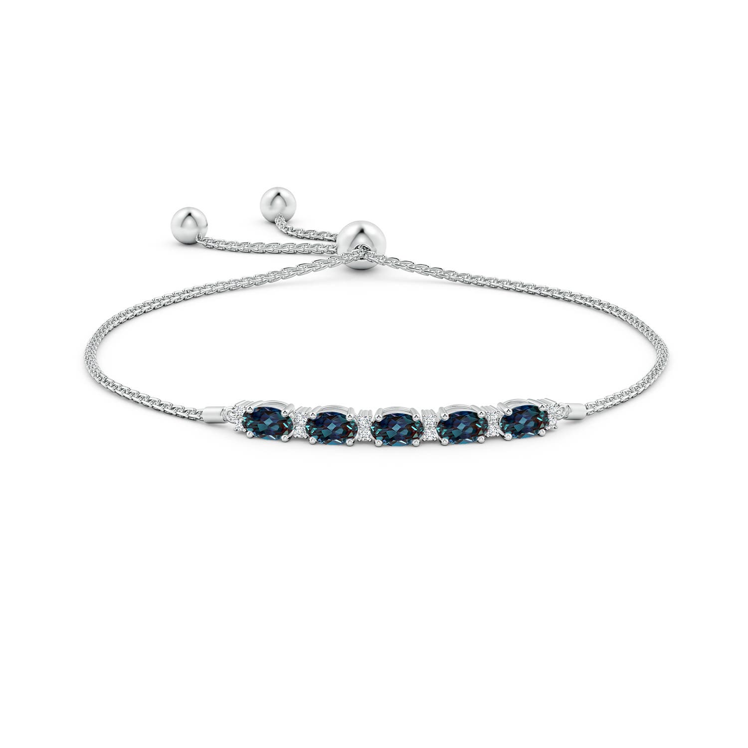 6x4mm Labgrown East-West Oval Lab-Grown Alexandrite Bolo Bracelet with Diamonds in White Gold - side 3