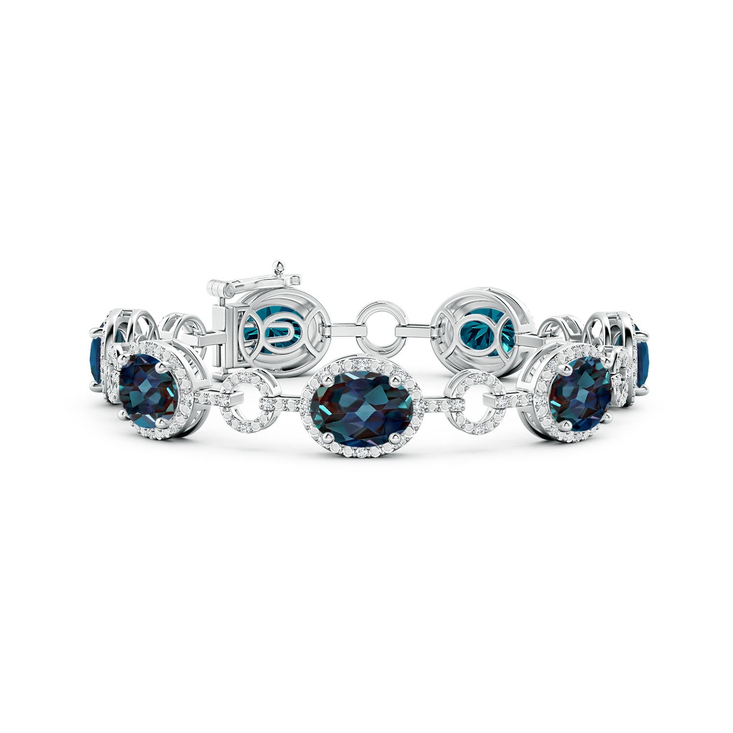 10x8mm Labgrown Oval Lab-Grown Alexandrite Halo Open Circle Link Bracelet in White Gold