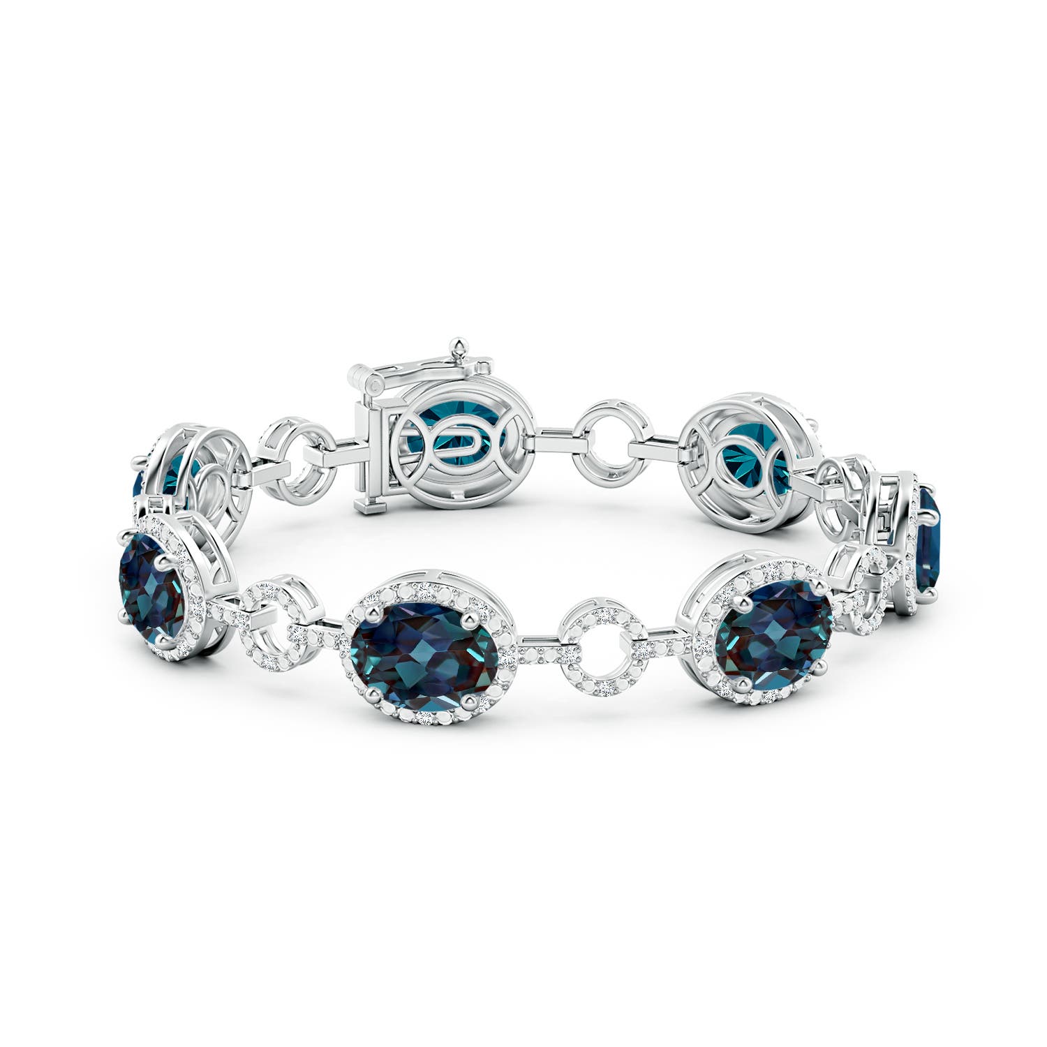 10x8mm Labgrown Oval Lab-Grown Alexandrite Halo Open Circle Link Bracelet in White Gold