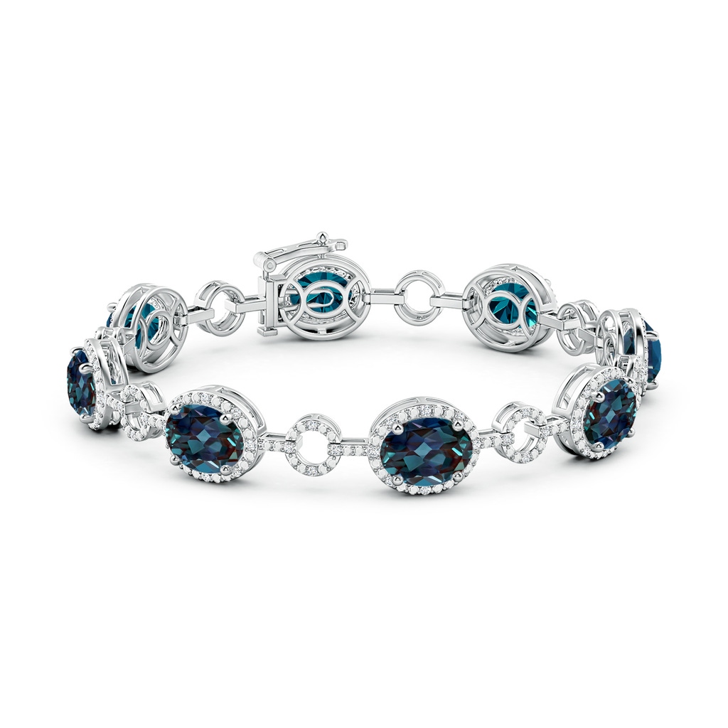 9x7mm Labgrown Oval Lab-Grown Alexandrite Halo Open Circle Link Bracelet in White Gold - side 199