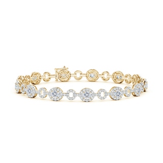 4x3mm FGVS Lab-Grown Oval Diamond Halo Open Circle Link Bracelet in 10K Yellow Gold