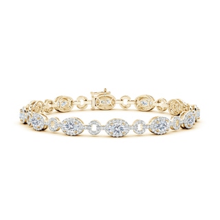 5x3mm FGVS Lab-Grown Oval Diamond Halo Open Circle Link Bracelet in 10K Yellow Gold