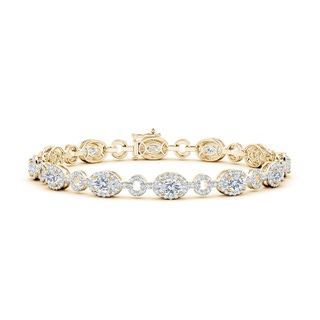 5x3mm FGVS Lab-Grown Oval Diamond Halo Open Circle Link Bracelet in 9K Yellow Gold