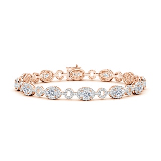 5x3mm FGVS Lab-Grown Oval Diamond Halo Open Circle Link Bracelet in Rose Gold