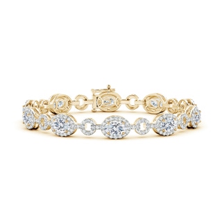 6x4mm FGVS Lab-Grown Oval Diamond Halo Open Circle Link Bracelet in 10K Yellow Gold