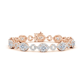6x4mm FGVS Lab-Grown Oval Diamond Halo Open Circle Link Bracelet in Rose Gold