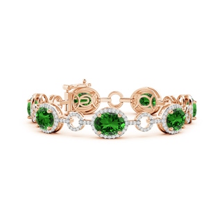 10x8mm Labgrown Lab-Grown Oval Emerald Halo Open Circle Link Bracelet in 10K Rose Gold