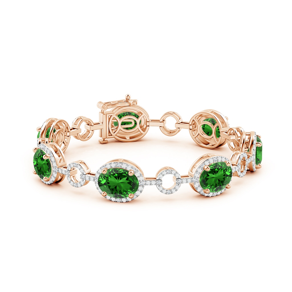 10x8mm Labgrown Lab-Grown Oval Emerald Halo Open Circle Link Bracelet in Rose Gold - side 199