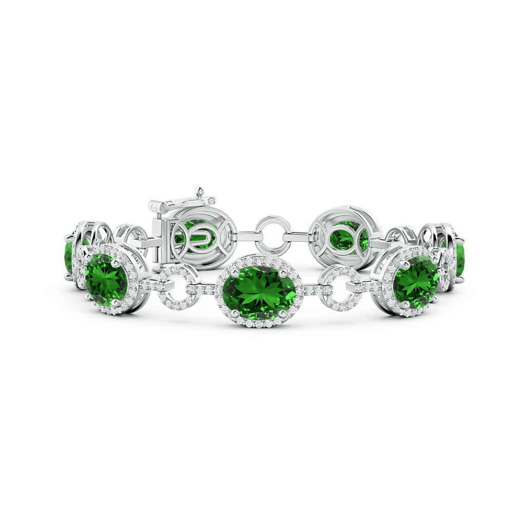 10x8mm Labgrown Lab-Grown Oval Emerald Halo Open Circle Link Bracelet in S999 Silver