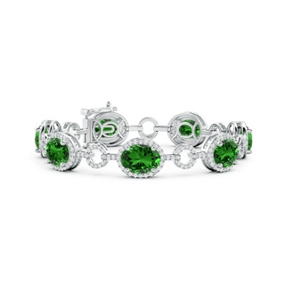 10x8mm Labgrown Lab-Grown Oval Emerald Halo Open Circle Link Bracelet in S999 Silver