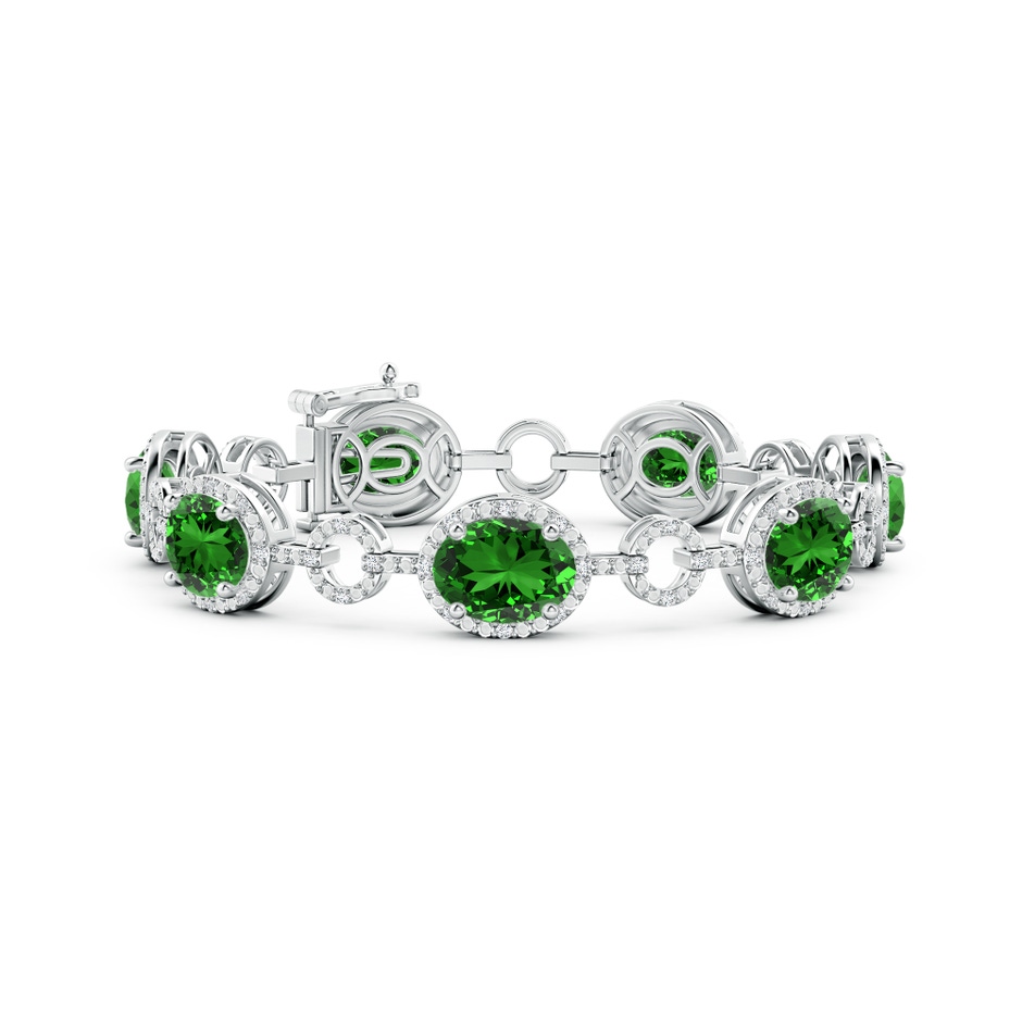 10x8mm Labgrown Lab-Grown Oval Emerald Halo Open Circle Link Bracelet in White Gold 