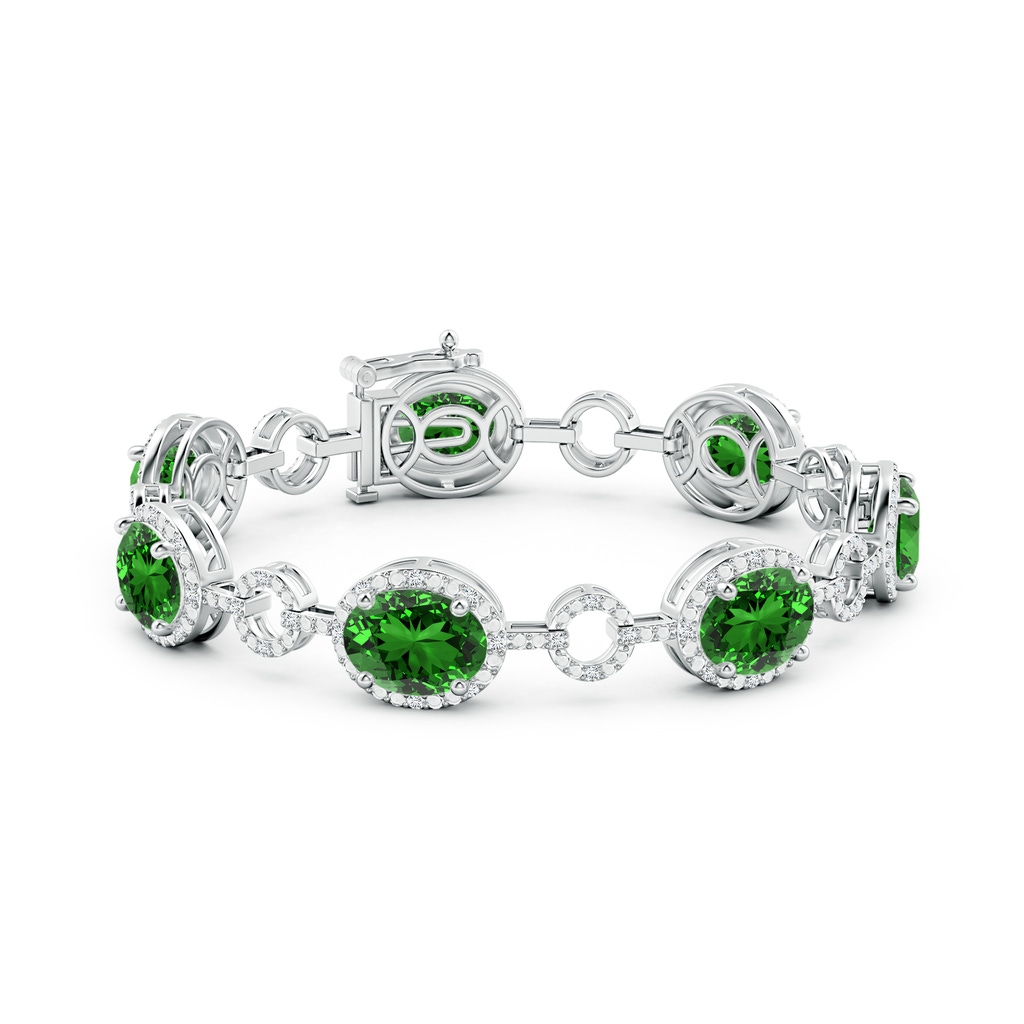 10x8mm Labgrown Lab-Grown Oval Emerald Halo Open Circle Link Bracelet in White Gold Side 199