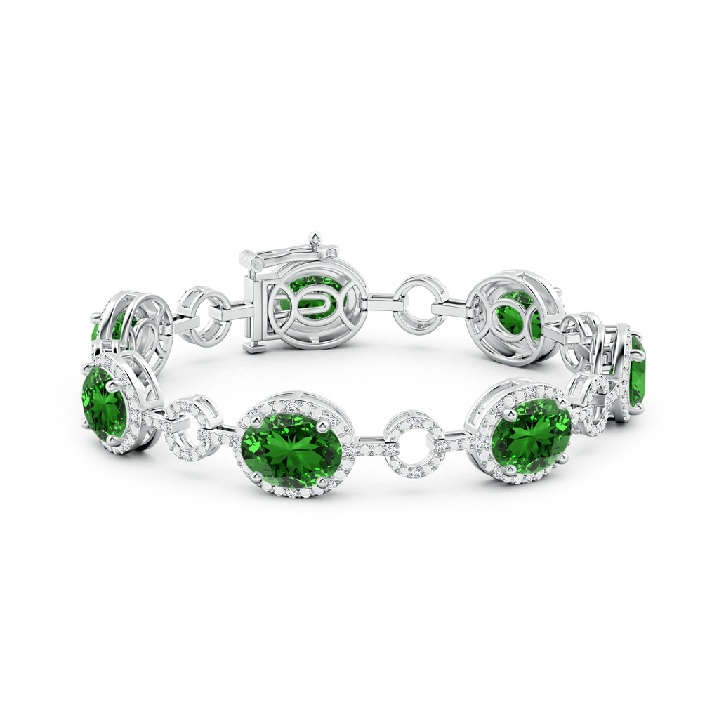 10x8mm Labgrown Lab-Grown Oval Emerald Halo Open Circle Link Bracelet in White Gold - side 199