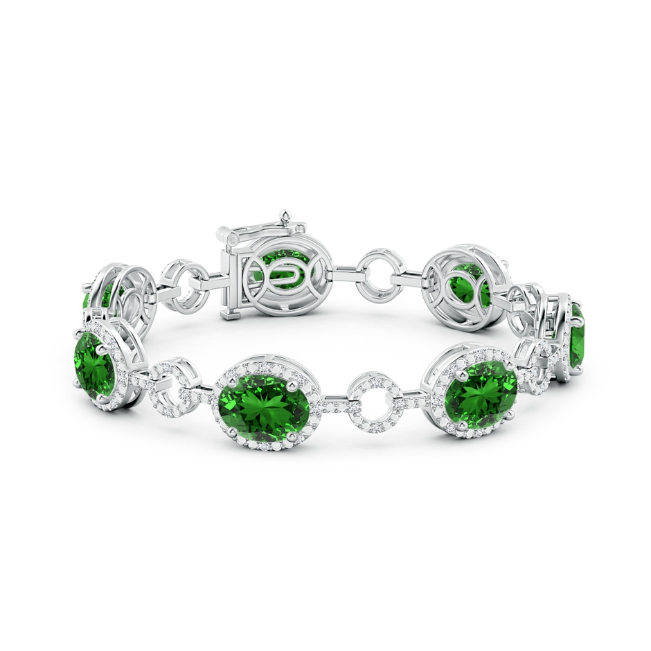 10x8mm Labgrown Lab-Grown Oval Emerald Halo Open Circle Link Bracelet in White Gold side 199