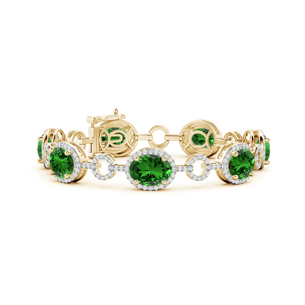 10x8mm Labgrown Lab-Grown Oval Emerald Halo Open Circle Link Bracelet in Yellow Gold