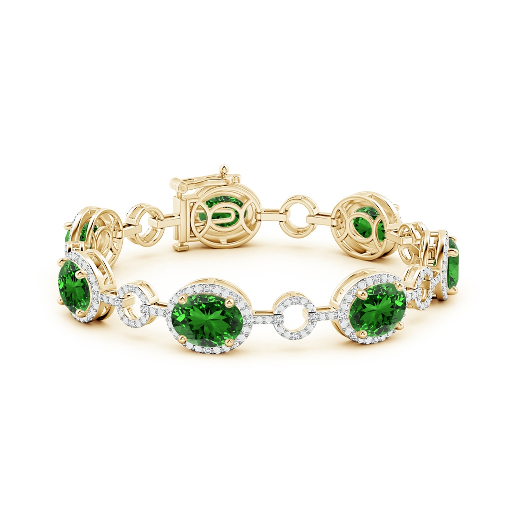 10x8mm Labgrown Lab-Grown Oval Emerald Halo Open Circle Link Bracelet in Yellow Gold - side 199