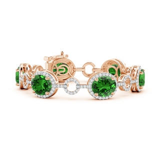 12x10mm Labgrown Lab-Grown Oval Emerald Halo Open Circle Link Bracelet in 10K Rose Gold