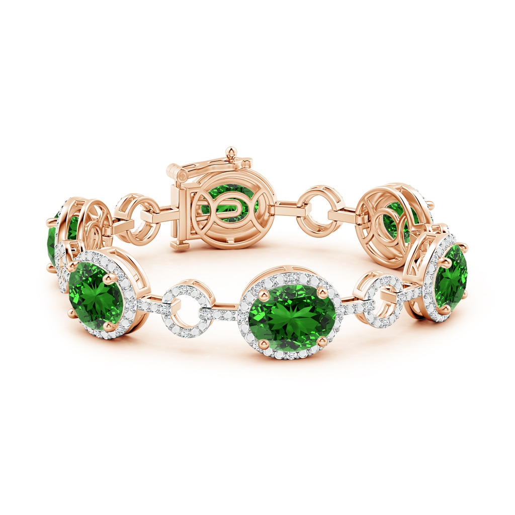 12x10mm Labgrown Lab-Grown Oval Emerald Halo Open Circle Link Bracelet in Rose Gold Side 199