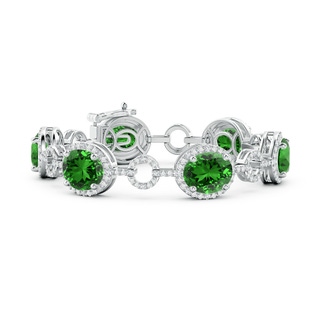 12x10mm Labgrown Lab-Grown Oval Emerald Halo Open Circle Link Bracelet in S999 Silver