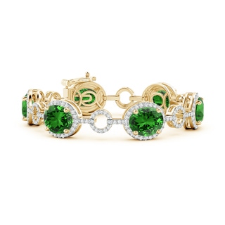 12x10mm Labgrown Lab-Grown Oval Emerald Halo Open Circle Link Bracelet in Yellow Gold