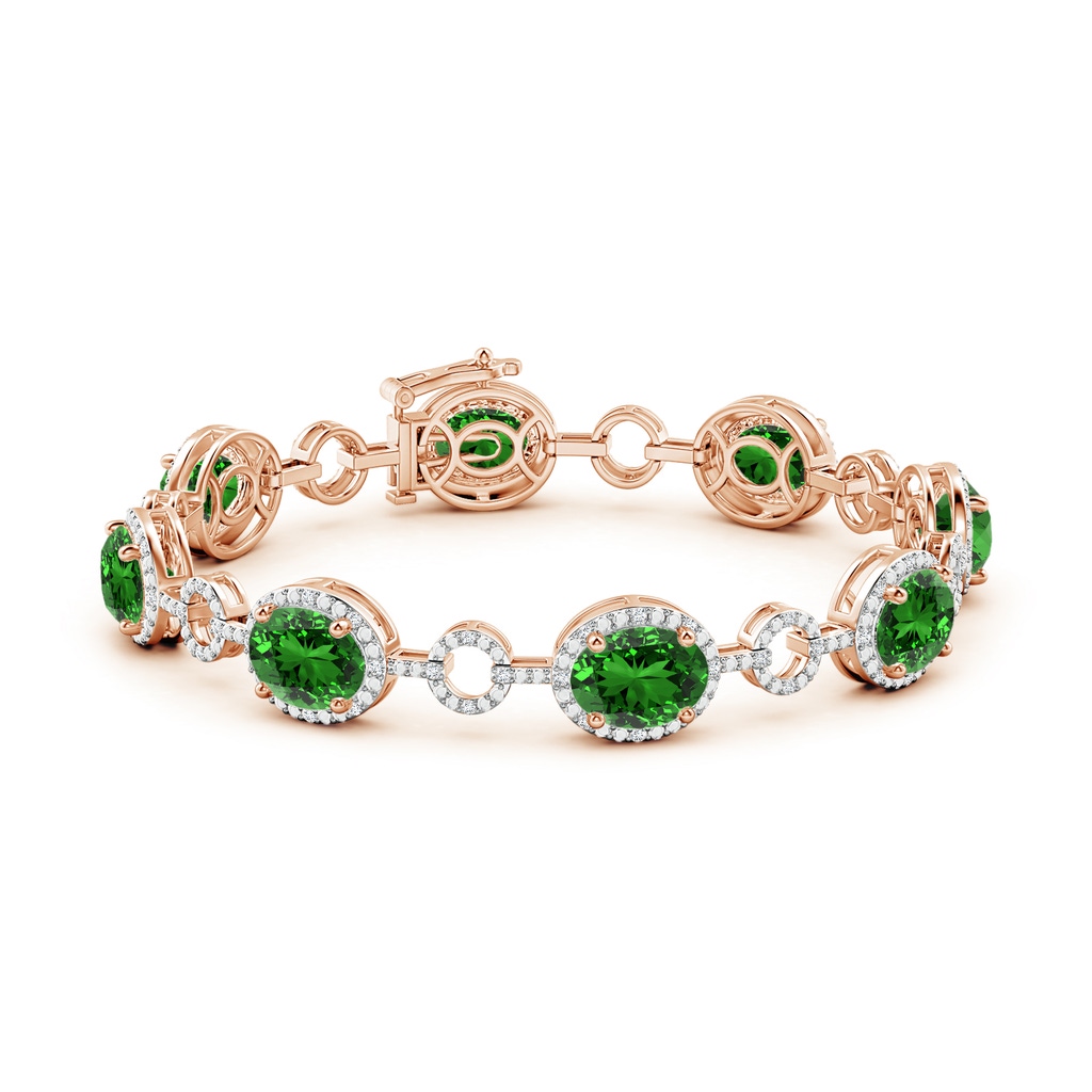 9x7mm Labgrown Lab-Grown Oval Emerald Halo Open Circle Link Bracelet in Rose Gold - side 199