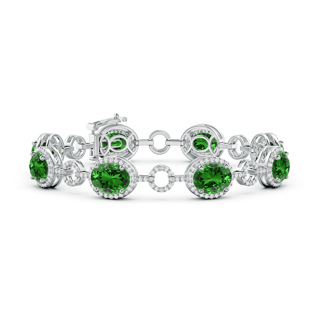 9x7mm Labgrown Lab-Grown Oval Emerald Halo Open Circle Link Bracelet in White Gold