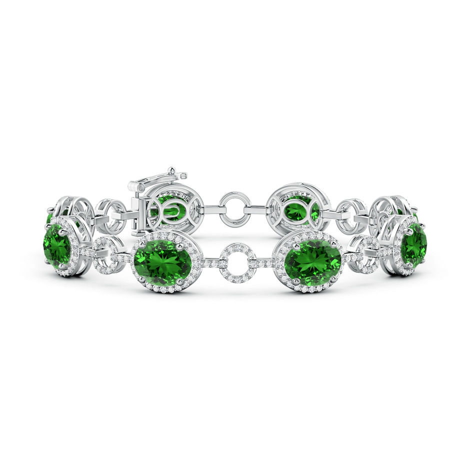 9x7mm Labgrown Lab-Grown Oval Emerald Halo Open Circle Link Bracelet in White Gold 