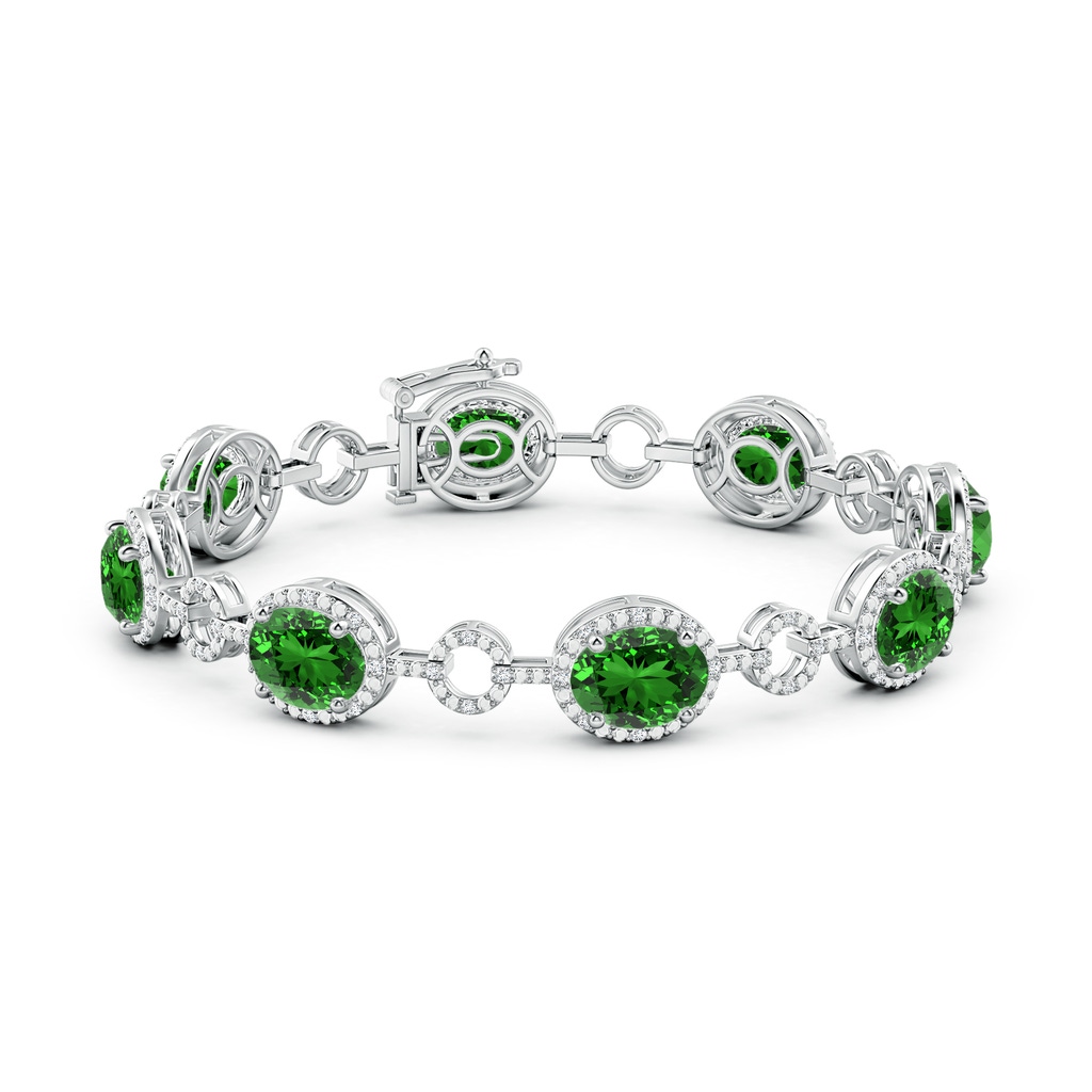 9x7mm Labgrown Lab-Grown Oval Emerald Halo Open Circle Link Bracelet in White Gold - side 199