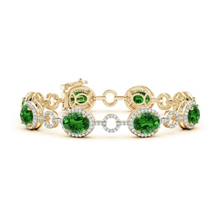 9x7mm Labgrown Lab-Grown Oval Emerald Halo Open Circle Link Bracelet in Yellow Gold