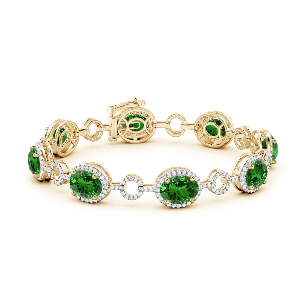 9x7mm Labgrown Lab-Grown Oval Emerald Halo Open Circle Link Bracelet in Yellow Gold - side 199
