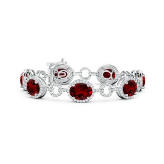 10x8mm Labgrown Lab-Grown Oval Ruby Halo Open Circle Link Bracelet in S999 Silver