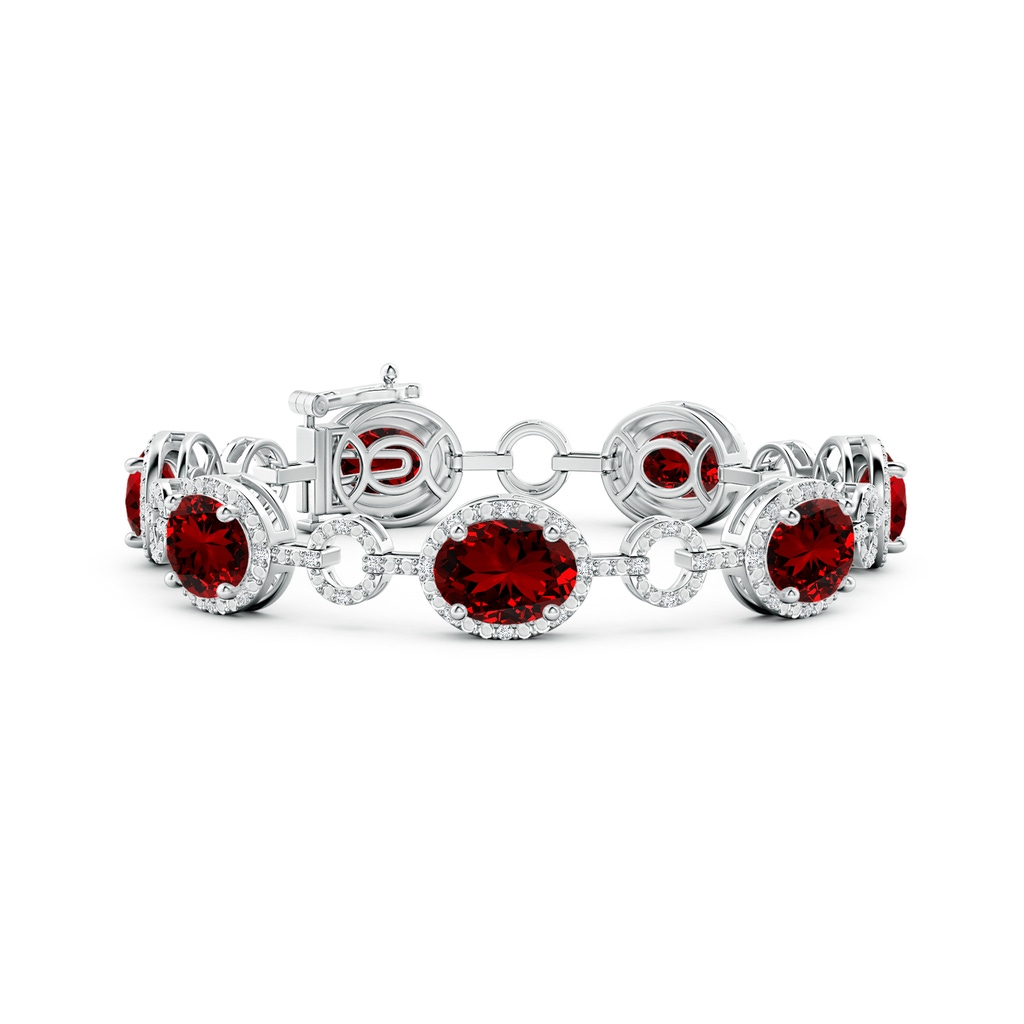 10x8mm Labgrown Lab-Grown Oval Ruby Halo Open Circle Link Bracelet in White Gold