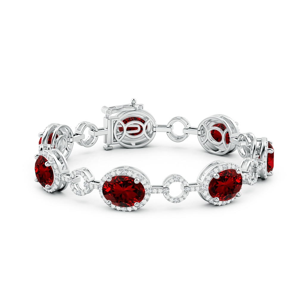 10x8mm Labgrown Lab-Grown Oval Ruby Halo Open Circle Link Bracelet in White Gold Side 199