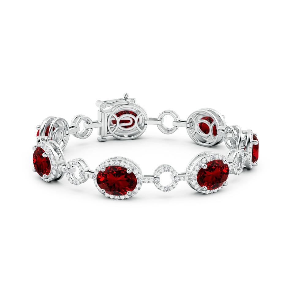 10x8mm Labgrown Lab-Grown Oval Ruby Halo Open Circle Link Bracelet in White Gold side 199