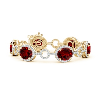 12x10mm Labgrown Lab-Grown Oval Ruby Halo Open Circle Link Bracelet in 9K Yellow Gold