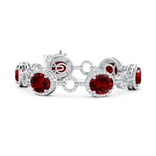 12x10mm Labgrown Lab-Grown Oval Ruby Halo Open Circle Link Bracelet in S999 Silver