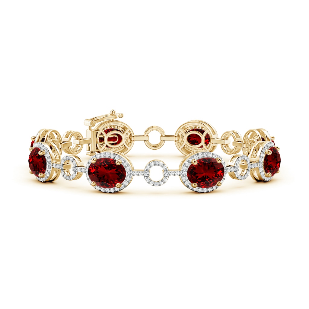 9x7mm Labgrown Lab-Grown Oval Ruby Halo Open Circle Link Bracelet in 9K Yellow Gold