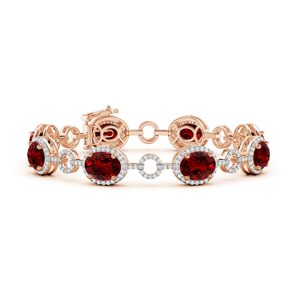 9x7mm Labgrown Lab-Grown Oval Ruby Halo Open Circle Link Bracelet in Rose Gold