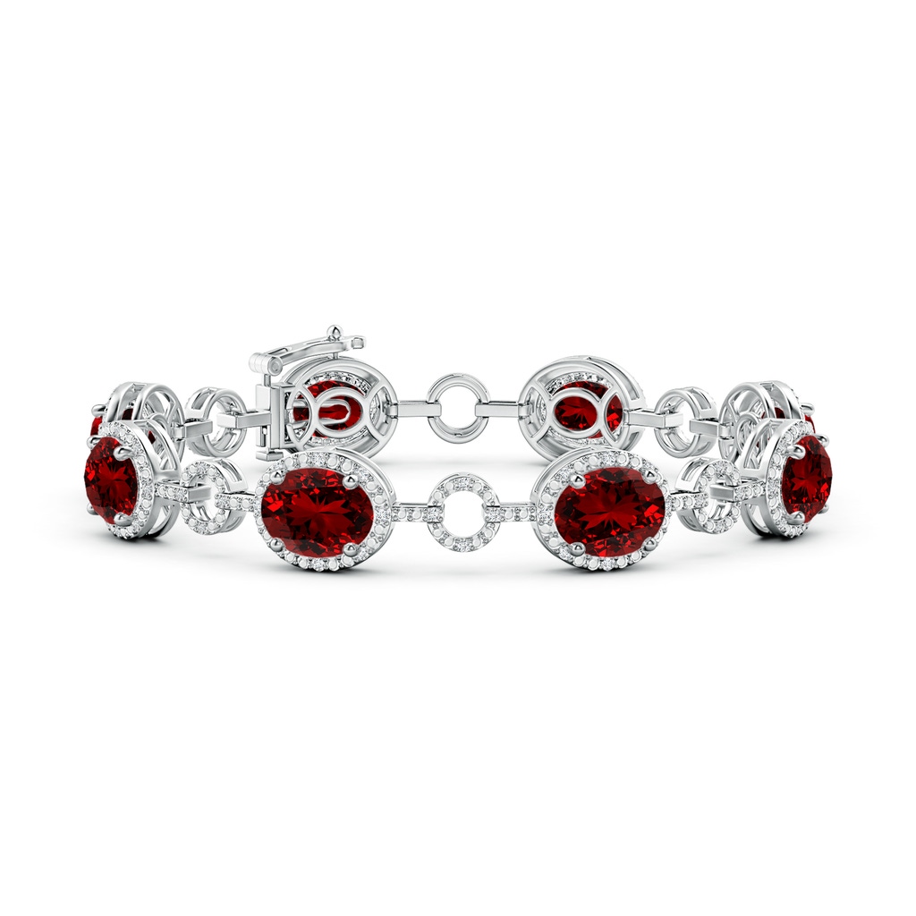 9x7mm Labgrown Lab-Grown Oval Ruby Halo Open Circle Link Bracelet in S999 Silver