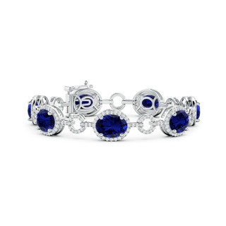 10x8mm Labgrown Lab-Grown Oval Blue Sapphire Halo Open Circle Link Bracelet in S999 Silver