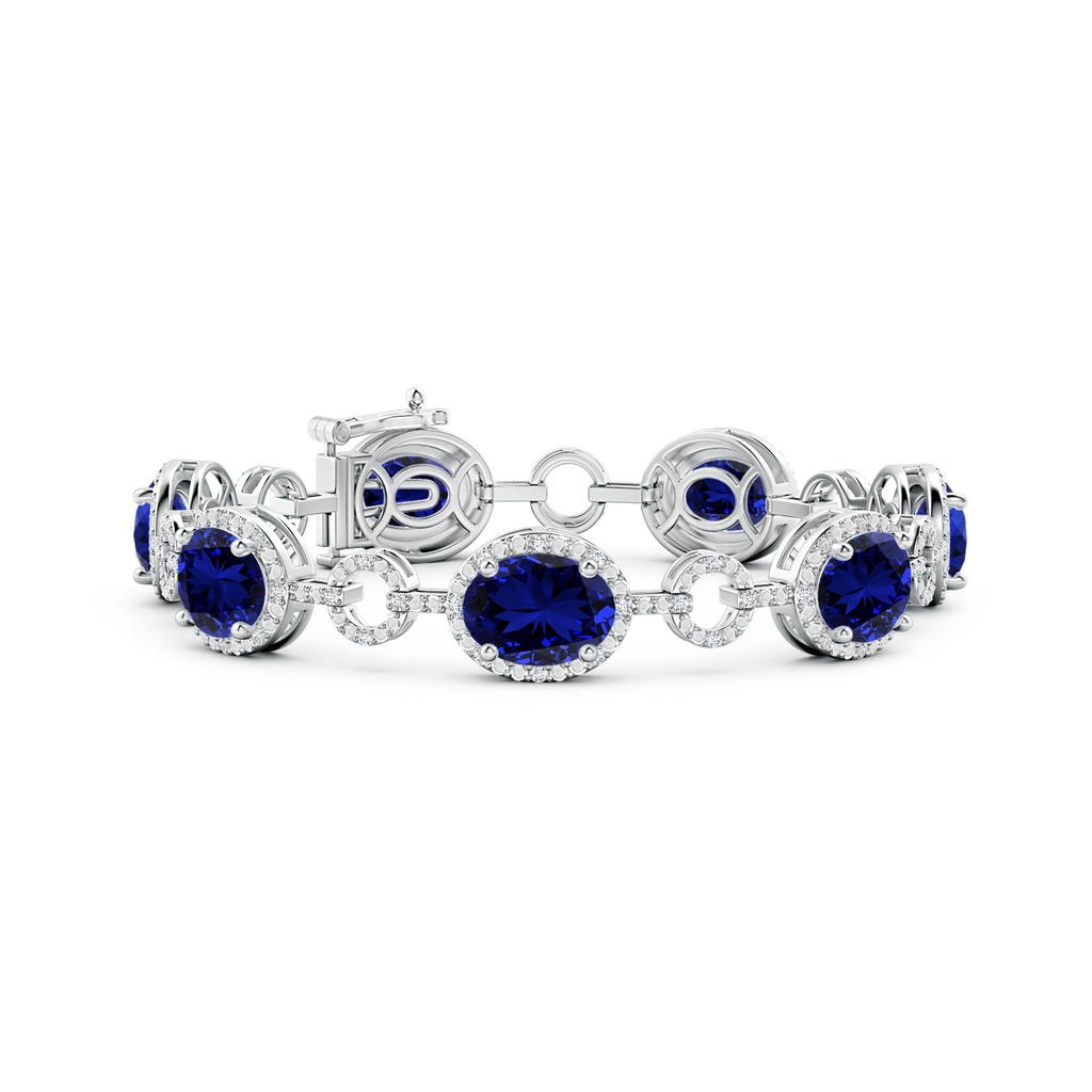 10x8mm Labgrown Lab-Grown Oval Blue Sapphire Halo Open Circle Link Bracelet in White Gold