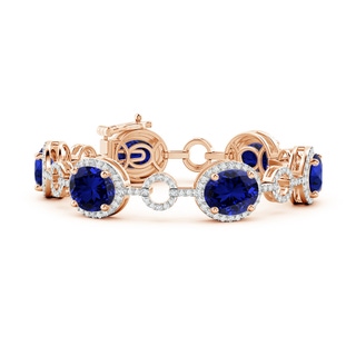 12x10mm Labgrown Lab-Grown Oval Blue Sapphire Halo Open Circle Link Bracelet in Rose Gold