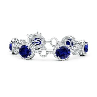 12x10mm Labgrown Lab-Grown Oval Blue Sapphire Halo Open Circle Link Bracelet in S999 Silver