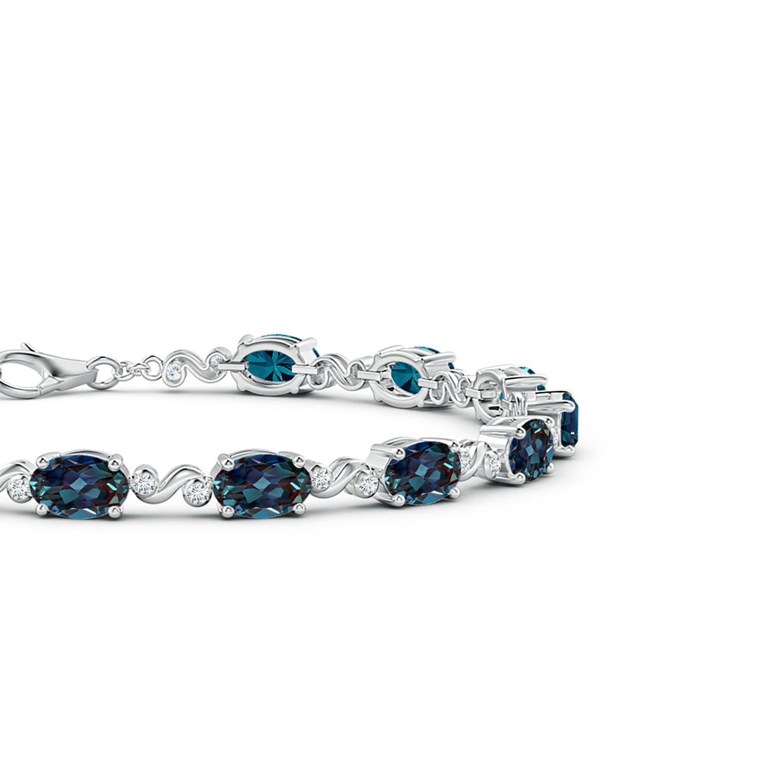 6x4mm Labgrown Oval Lab-Grown Alexandrite Swirl Bracelet with Bezel Diamonds in White Gold